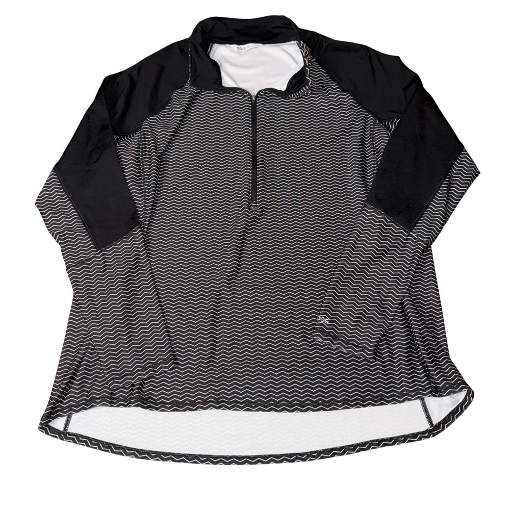 DSG Women's Black White Chevron Print 1/4 Zip Long‎ Sleeve Athletic Top 2X